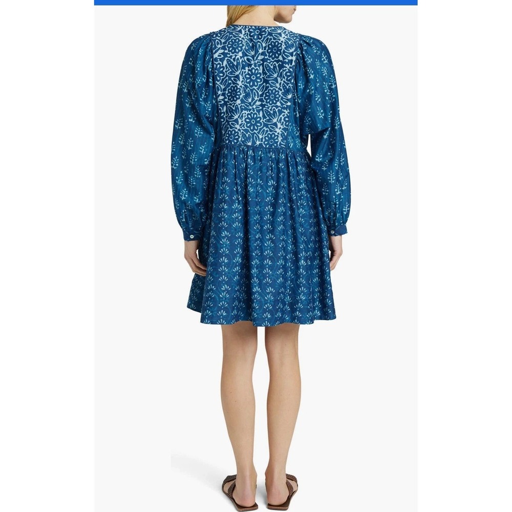Faherty Silk Blend Solstice Sunburst Mix Print Long Sleeve Minidress M Navy blue - Picture 2 of 13